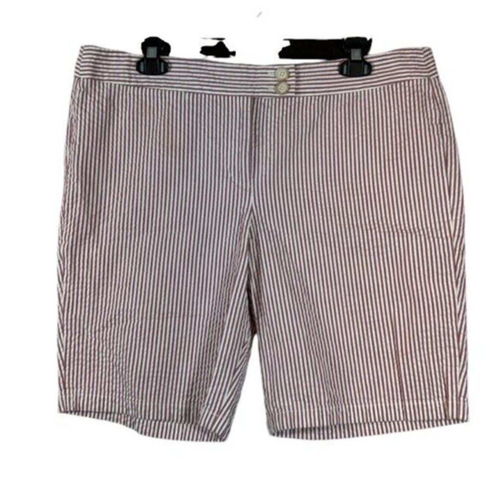 Ann Taylor Petites Signature Fit Pink White Stripe Bermuda Shorts Size 14P #5921